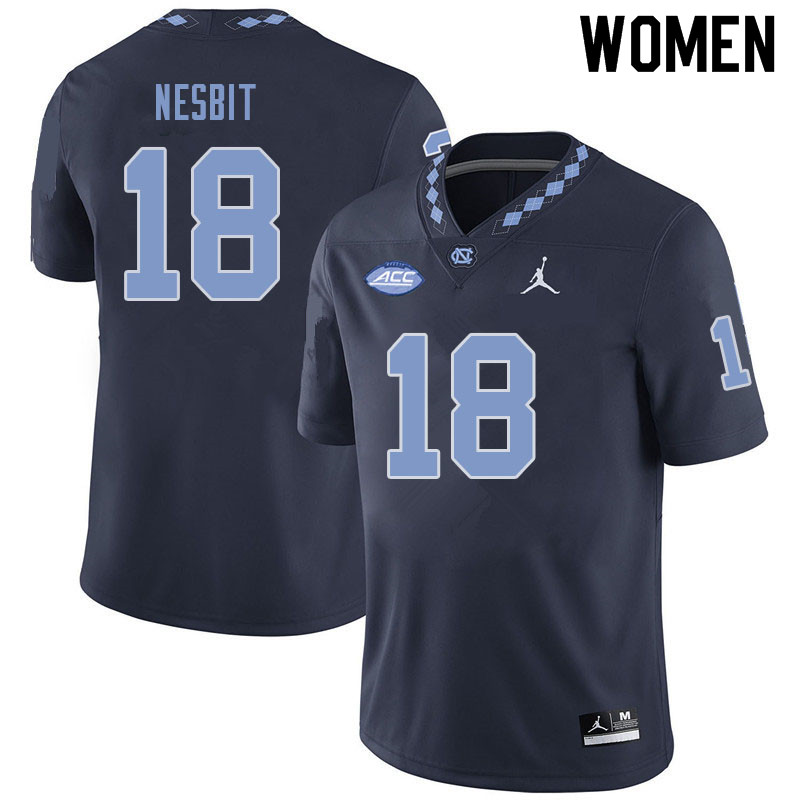 Women #18 Bryson Nesbit North Carolina Tar Heels College Football Jerseys Sale-Navy
